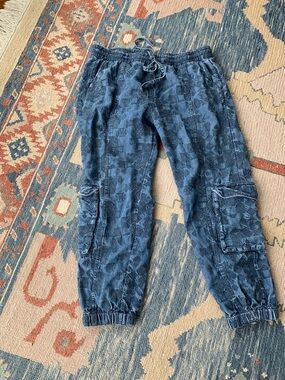Johnny Was Blue Floral-Print Straight Leg Cargo Jeans